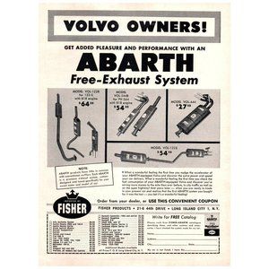 1964 Abarth Free-Exhaust System Volvo Cars Vintage Print Ad Imported by Fisher